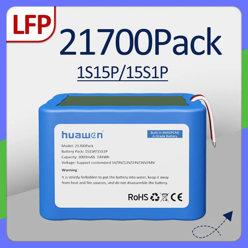 حزمة بطارية 1S15P / 15S1P LFP21700 LiFePO4 مخصصة مع حل BMS 1