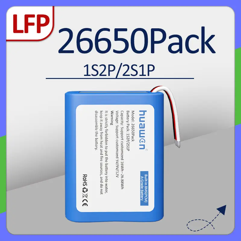 Изготовленный на заказ аккумуляторный блок 1S2P/2S1P LFP26650 LiFePO4 с решением BMS 1