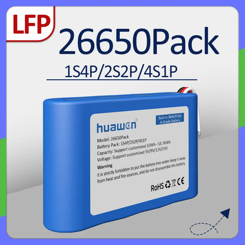 Изготовленный на заказ аккумуляторный блок 1S2P/2S2P/4S1P LFP26650 LiFePO4 с решением BMS 1