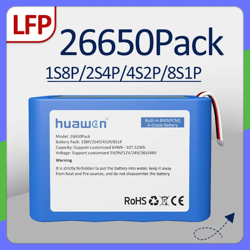 Изготовленный на заказ аккумуляторный блок 1S8P/2S4P/4S2P/8S1P LFP26650 LiFePO4 с решением BMS 1
