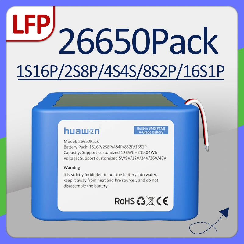 Custom 1S16P/2S8P/4S4P/8S2P/16S1P LFP26650 LiFePO4 Battery Pack With BMS Solution 1