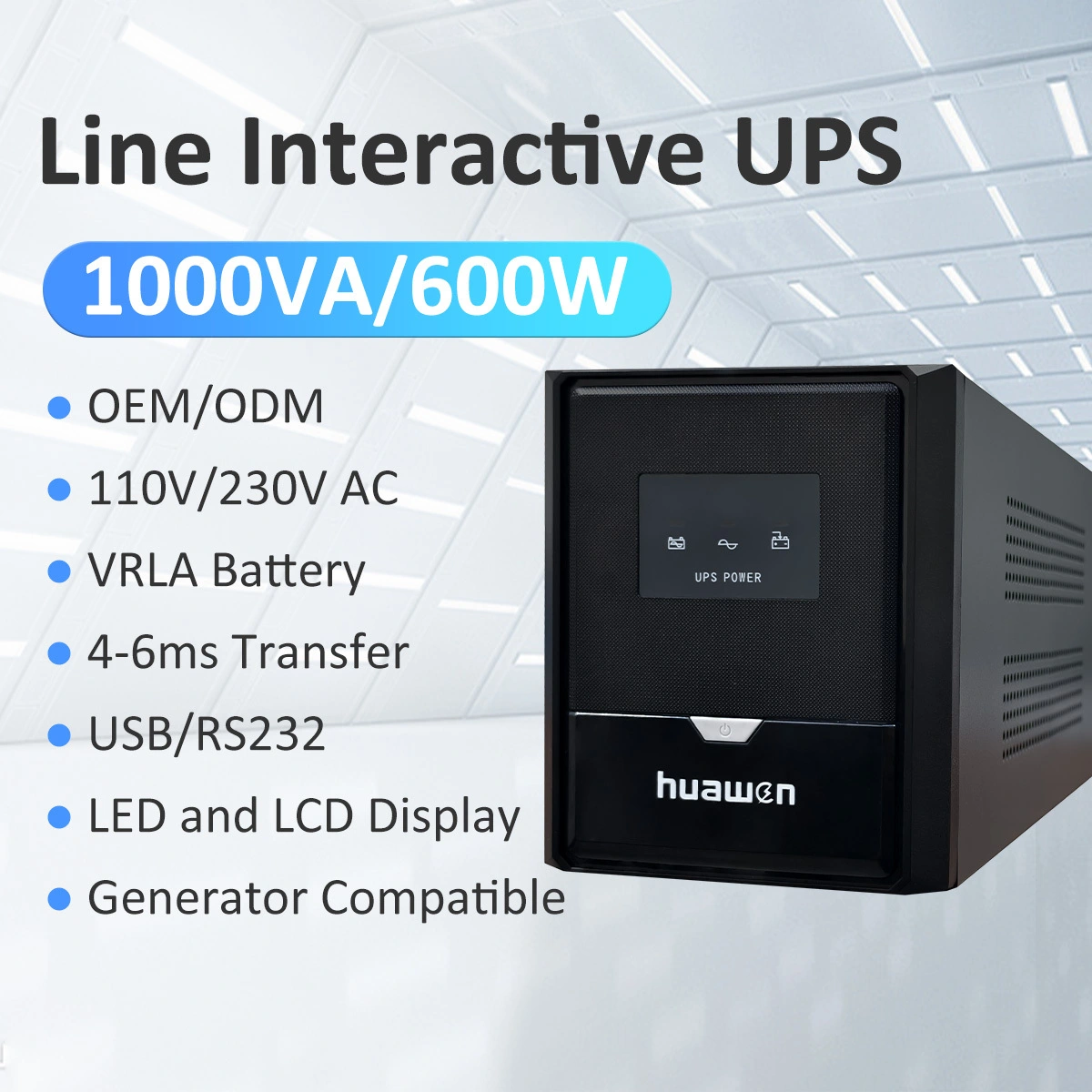 Fuente de alimentación ininterrumpida de 1000VA/600W Interactiva 110V/220VAC con AVR 1