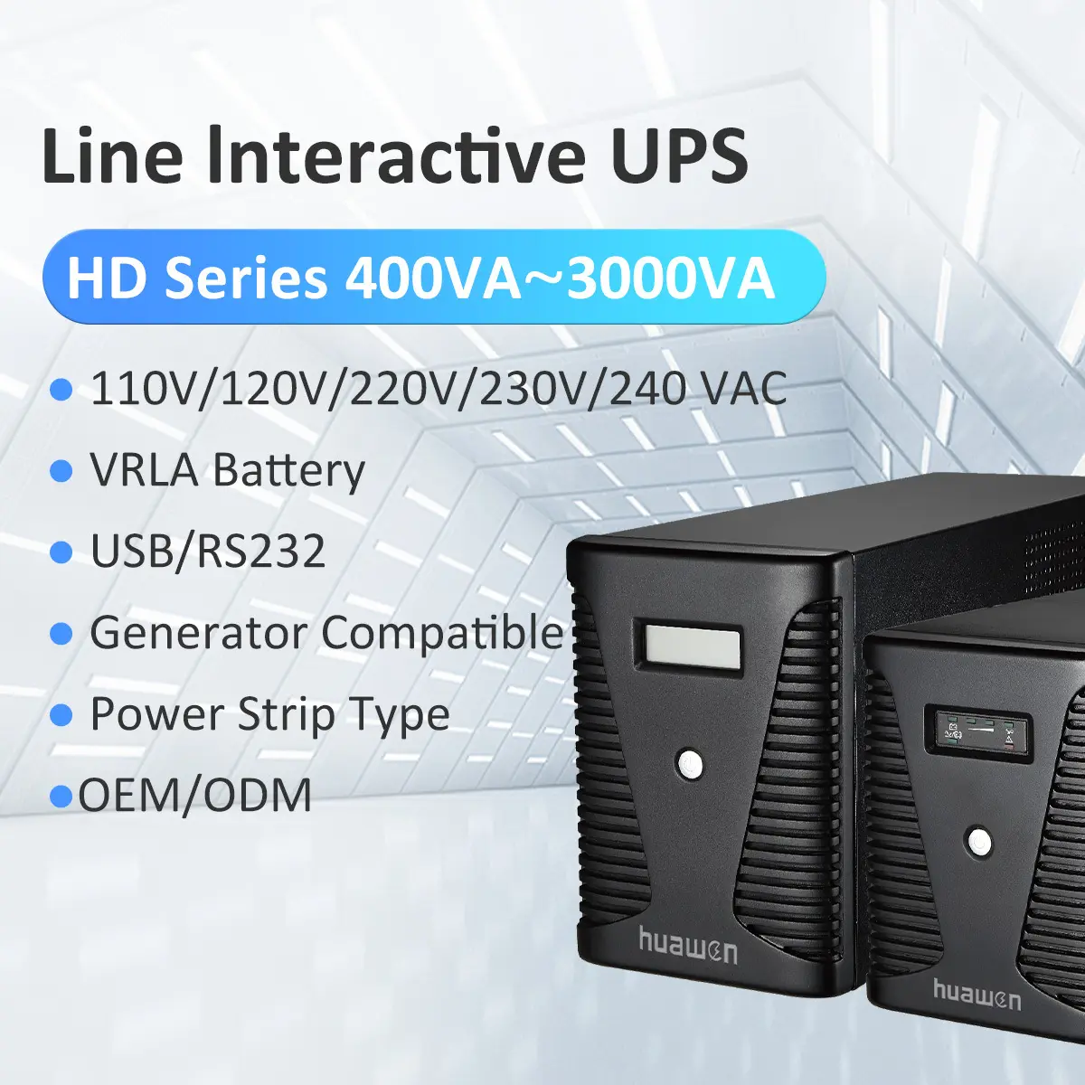 مزود طاقة غير منقطع من Huawen بقدرة 400VA-3kVA Line intactive UPS للاستخدام في المنزل/المكتب/جهاز التوجيه/نظام نقاط البيع 1
