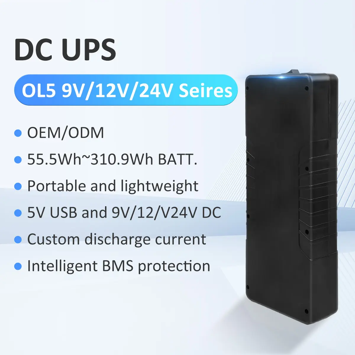 OL5 حل مصدر طاقة غير منقطع محمول صغير الحجم بمنفذ USB DC عالي السعة 12 فولت/24 فولت/36 فولت تيار مستمر 1