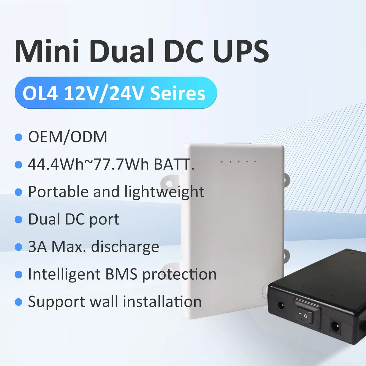 وحدة UPS مثبتة على الحائط OL4، وحدة UPS صغيرة 5 فولت 12 فولت 24 فولت تيار مستمر للمحرك، LED 1