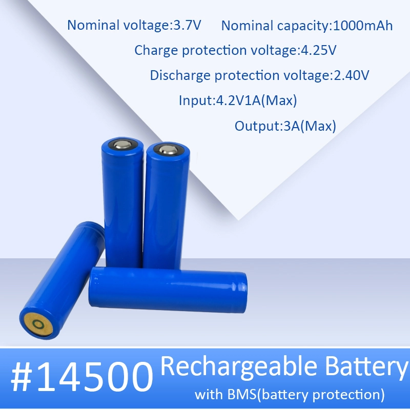 OEM/ODM 3.7V AA Battery 14500 1000mAh 3C Lithium Battery Bottom With PCM Positive & Negative Poles 1
