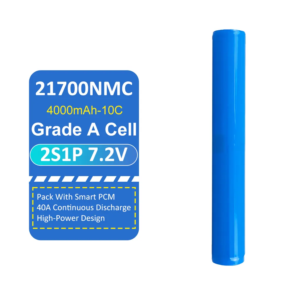 بطارية ليثيوم أيون 7.2 فولت 4000 مللي أمبير/ساعة 21700 روبية هندية مع تفريغ 40 أمبير PCM 1