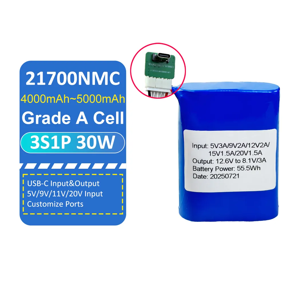 مجموعة بطاريات 11.1 فولت 5 أمبير/ساعة 3S1P INR21700 مع منفذ Type-C بقدرة 30 وات 1
