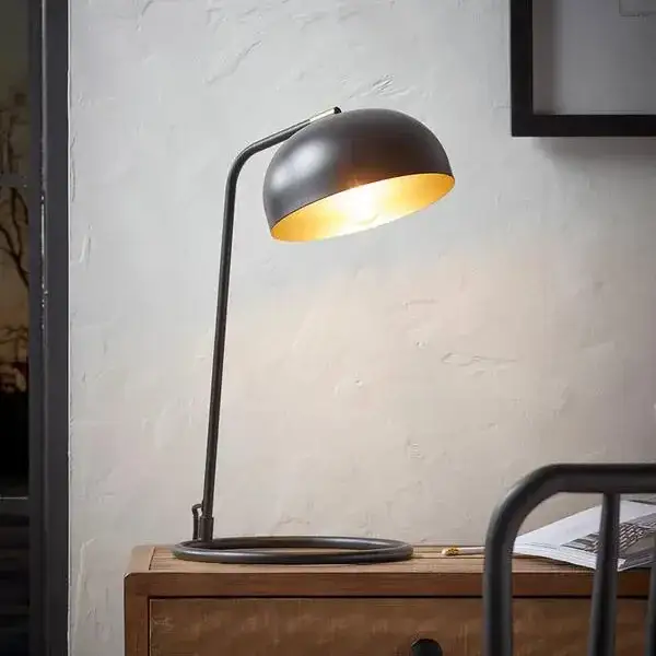 Hotel Industrial Table Lamp Contemporary Matte Black Home Decor Desk Lamp Led Bulbs With Brass Paint Inside The Shade Luxury 1