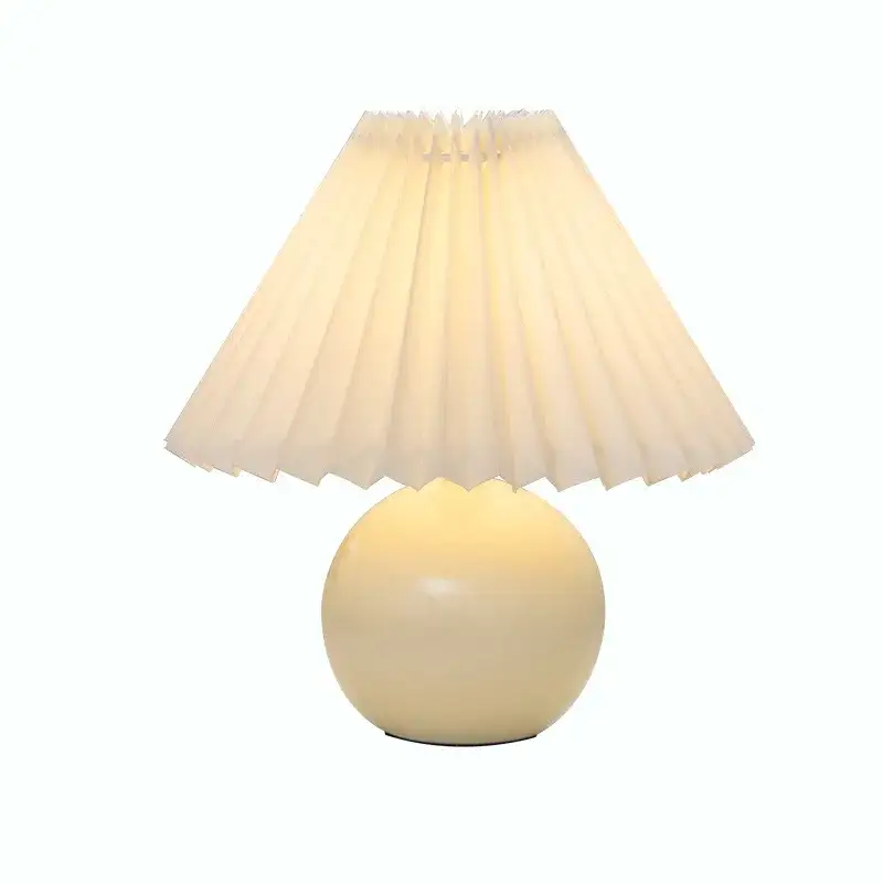 Vintage White Ceramic Table Lamp Pleated Cloth Pvc Lampshade Korean Ins Style Retro Warm Light Northern European Decoration 1