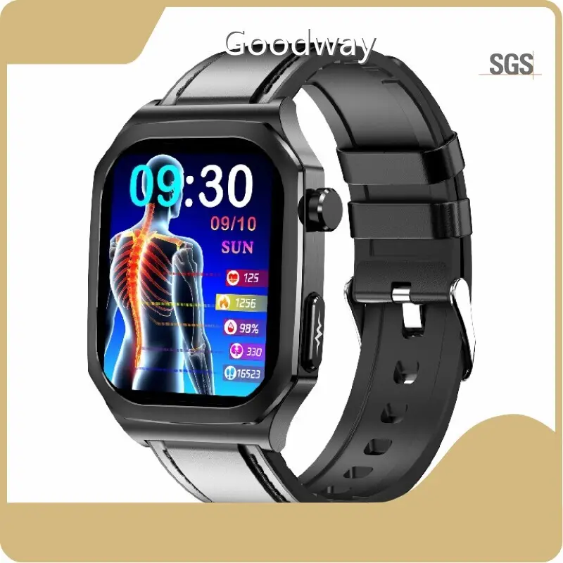 Goodway Customisable Smartwatch Shell: Metal Alloy + Stainless Steel. Bottom Shell: PC+ABS Black Bloom Environmental Paint+Medical Grade High Performance Conductive Glass. Watchband: Environmental Silicone/leather/steel WatchbandManufacturers 1