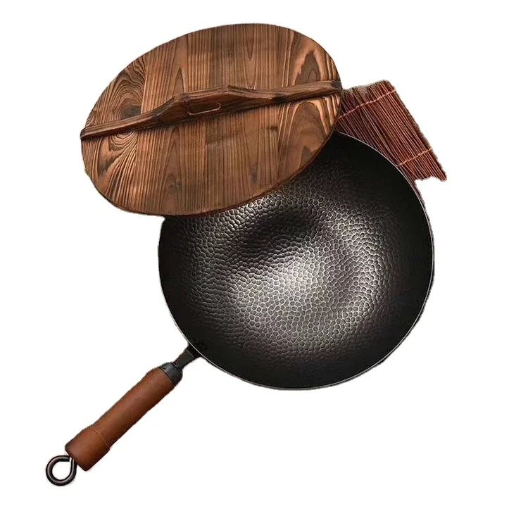Hot Sale Cast Iron Chinese Wok Pan With Wooden Handle 1