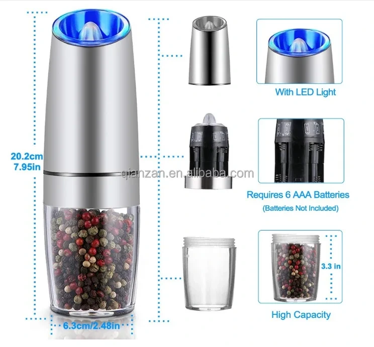 Qianzan Gravity Electric Salt and Pepper Grinder Set Printing/laser/embossedwholesale 5