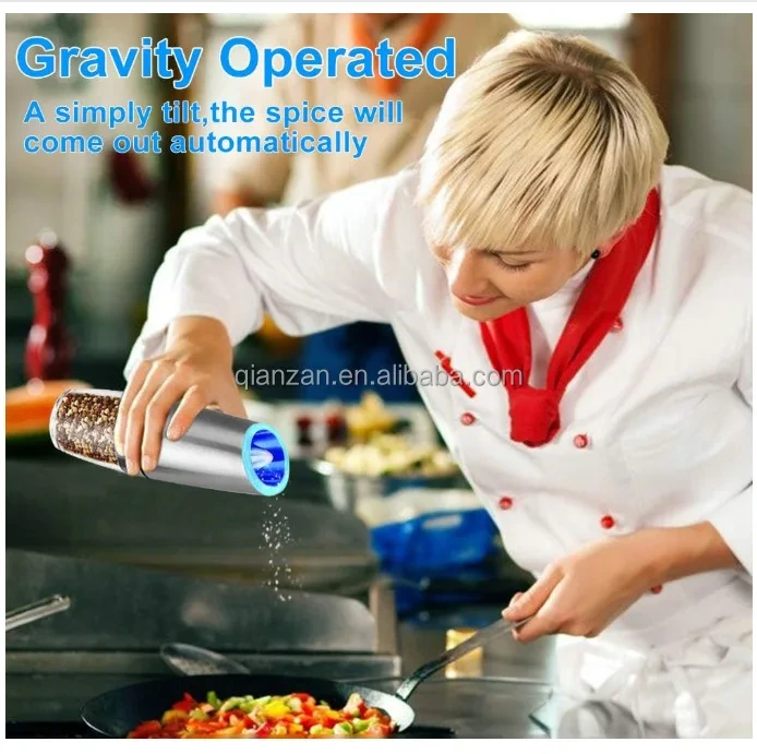 Qianzan Gravity Electric Salt and Pepper Grinder Set Printing/laser/embossedwholesale 7