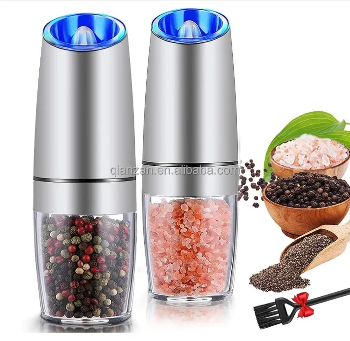 Qianzan Gravity Electric Salt and Pepper Grinder Set Printing/laser/embossedwholesale 3