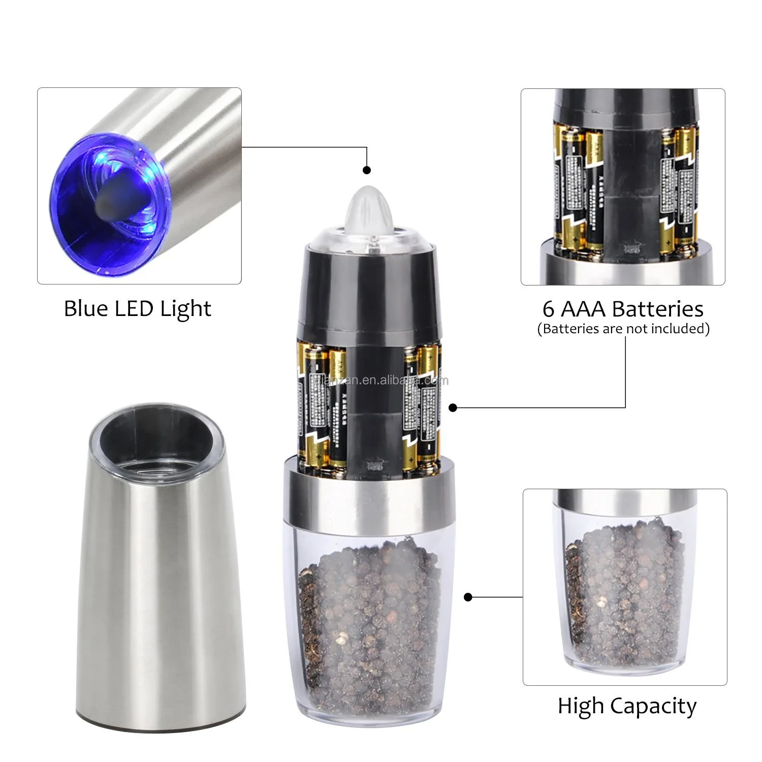Qianzan Gravity Electric Salt and Pepper Grinder Set Printing/laser/embossedwholesale 4