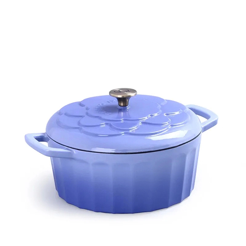 Kundenspezifischer Emaille-Kochtopf in verschiedenen Farben, Gusseisen-Kochsuppe mit Deckel mit Blumenmuster 1