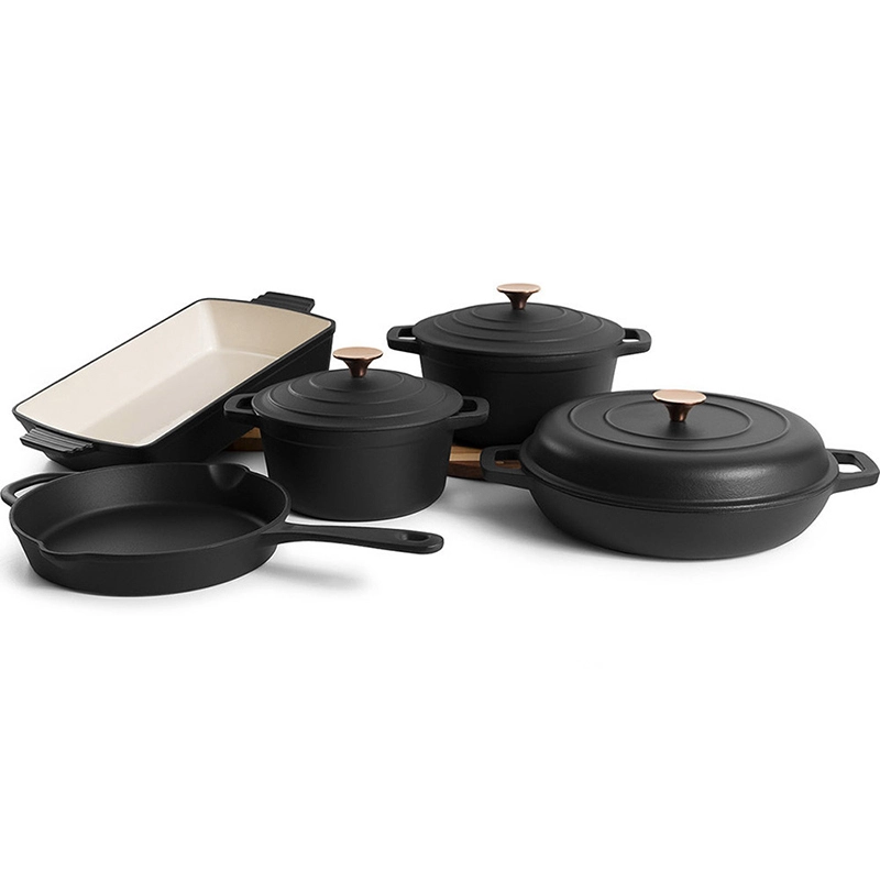 Houseware Matte Black Cookware Cooking Pots And Pans Cast Iron Casserole Pot Sets 1