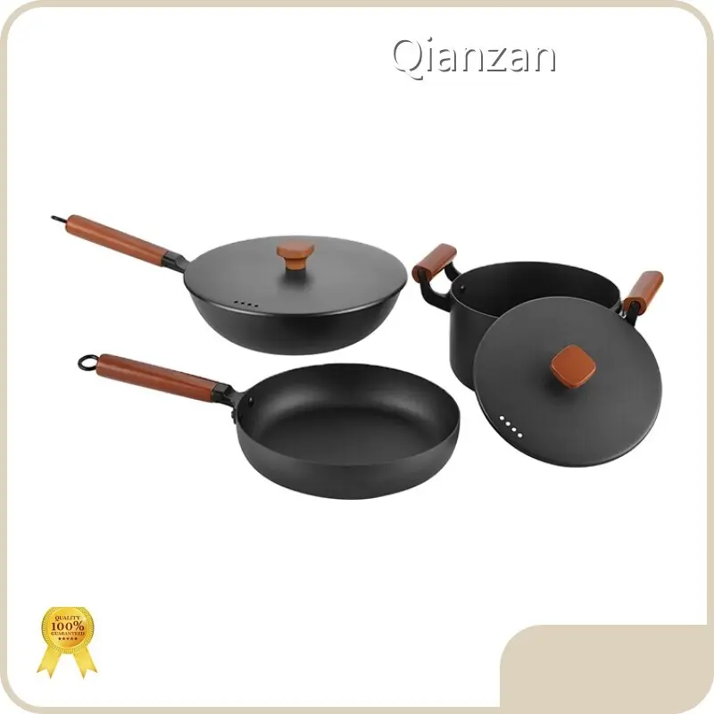 Cast Iron Pot Pan Set Glass Upright Cover - - Qianzan 1
