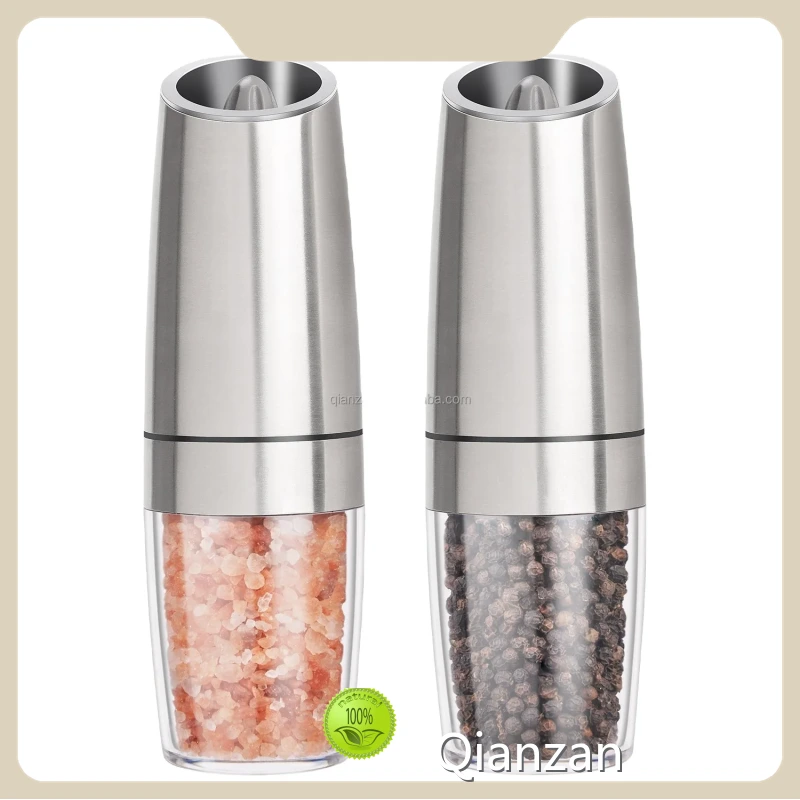 Qianzan Gravity Electric Salt and Pepper Grinder Set Printing/laser/embossedwholesale 1