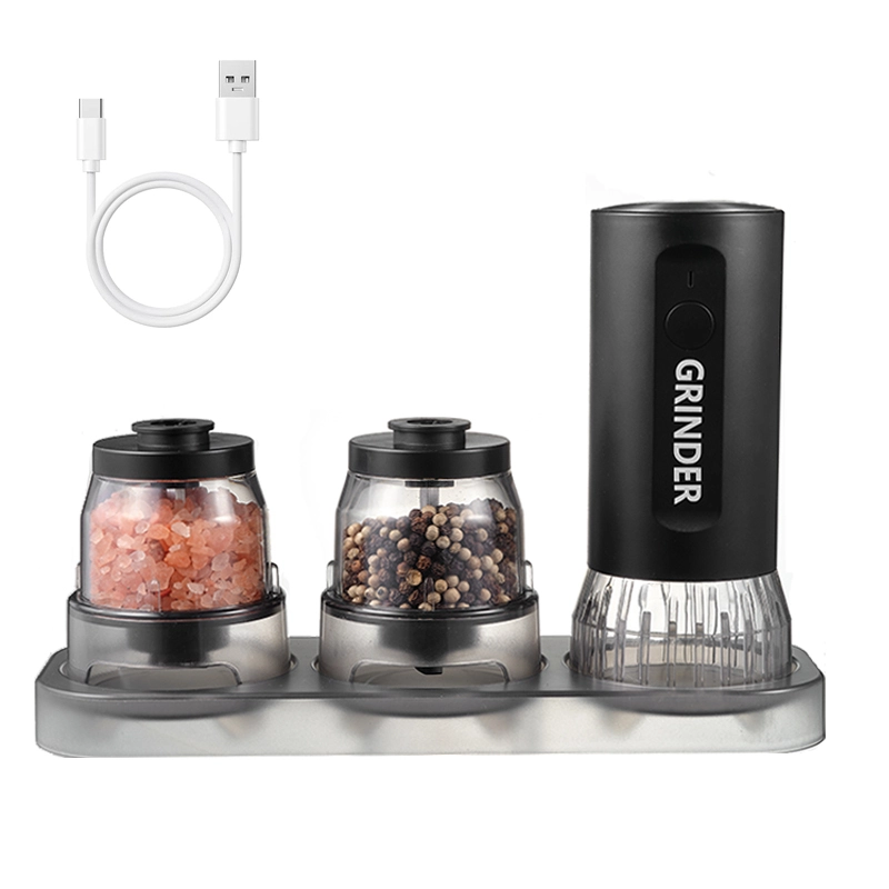 Newest Design Type-C Recharge Electric Pepper Mills 1 Second Bin Change Battery Power Multi Seasoning Grinder One Hand Operation Sea Salt Grinder 1