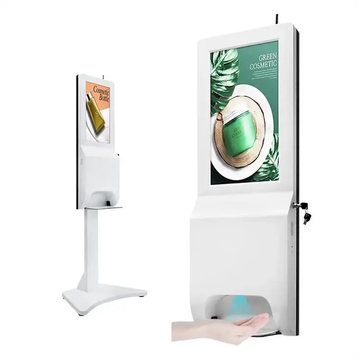 Señalización digital con dispensador de desinfectante para manos 1