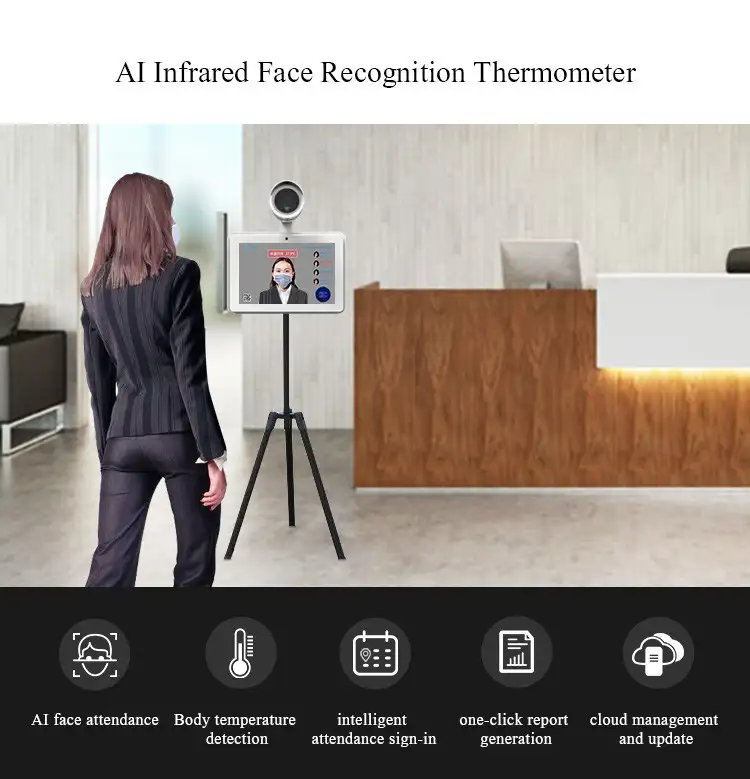 10.1 inch Infrared Face Recognition Thermometer Measurement Temperature 1200*800p 1