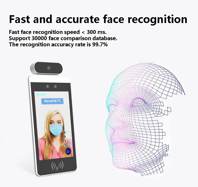 Body Facial Recognition Thermometer 8 Inch Terminal Temperature Sensor 1280*800 1