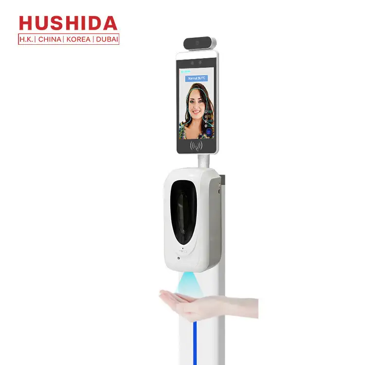 8 Inch Touchless Face Recognition Infrared Thermometer Hand Sanitizer Kiosk 1