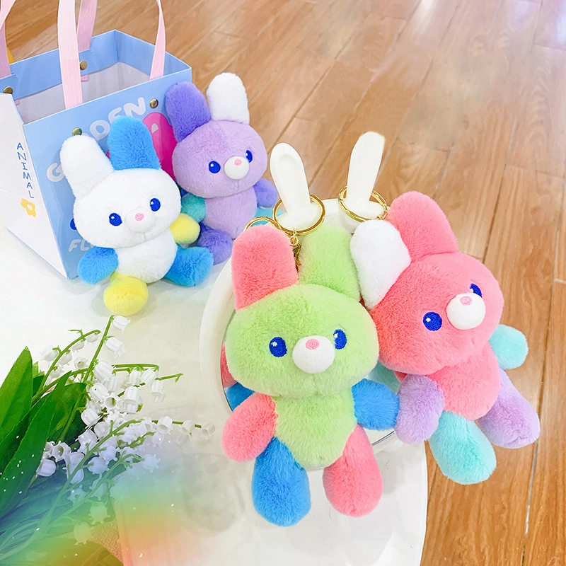 Plush soft soft painted rabbit pendant clouds rainbow series fabric doll buckle keychain accessories RANHONG 1