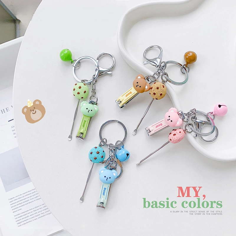 Manicure small tools cute series bear biscuit nail clippers keychain accessories bell pendant RANHONG 1