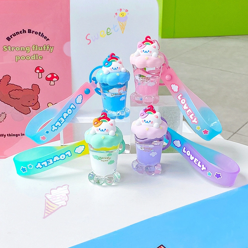 Clear Weather Collection Hand Rope Clasp Rainbow Meow Meow Into Oil Keychain Accessory Acrylic Pendant RANHONG 1