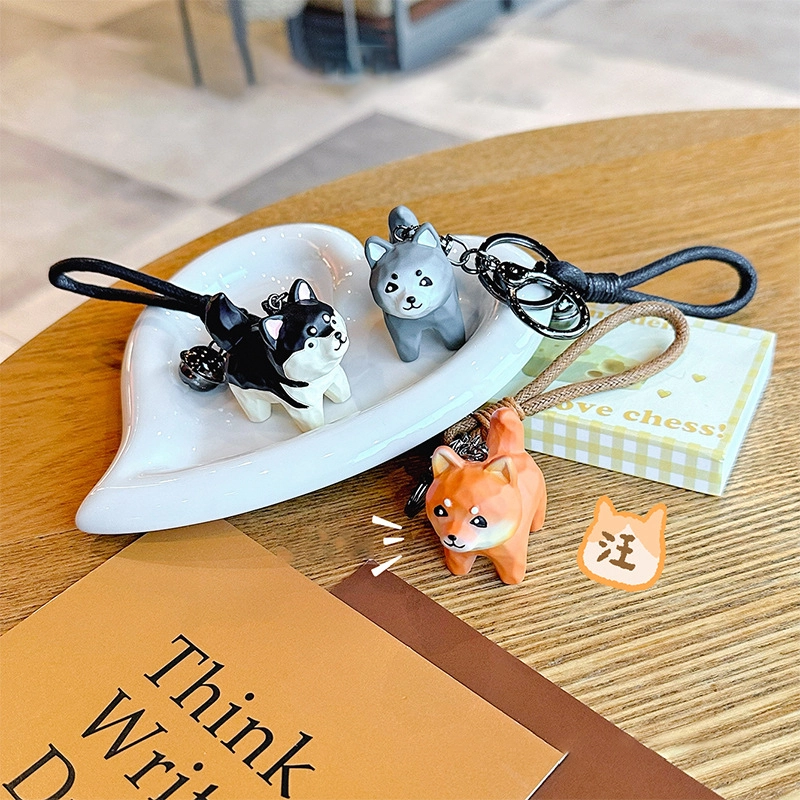 Harmony terrier series hand rope buckle imitation wood carving shiba inu accessories resin pendant cartoon animal wholesale RANHONG 1