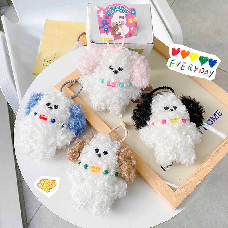 Wholesale hair art doll buckle curly hair sandwich dog keychain accessories bag plush pendant RANHONG 1
