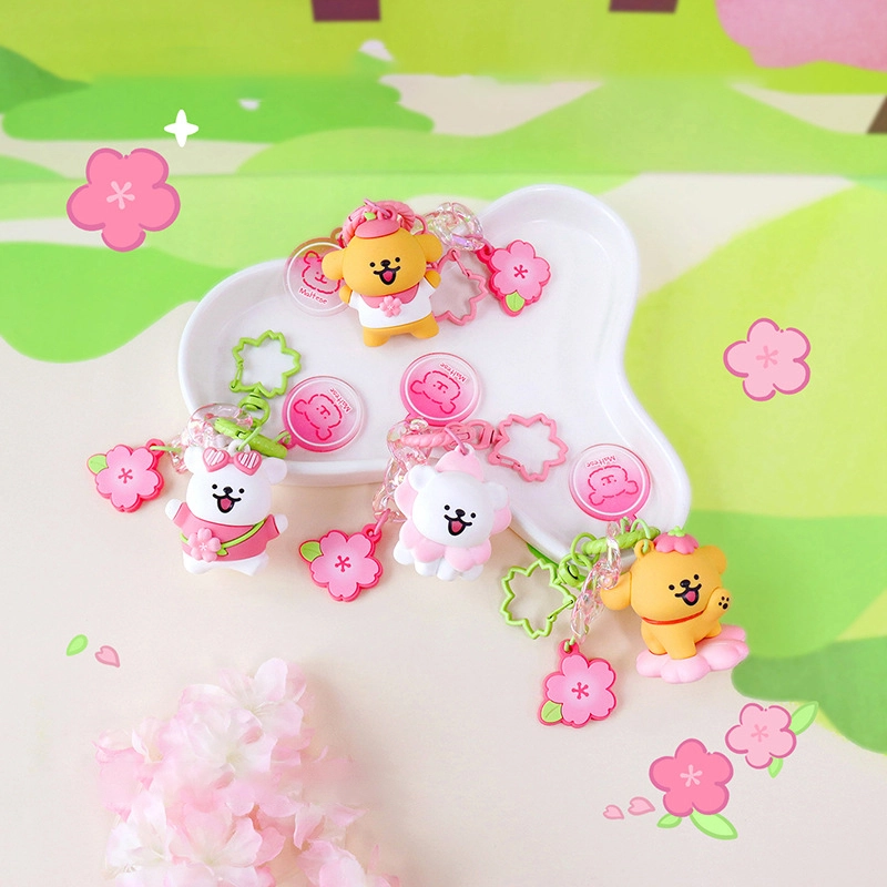 Car key chain genuine lines puppy spring cherry blossom will keychain cartoon cute couple bag charm RANHONG 1