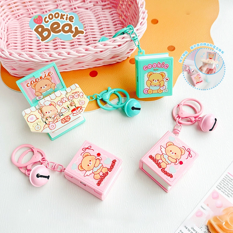 Biscuit Bear Series Bouncing Creamy Bear Surprise Book Keychain 3D Fun Men's and Women's Backpack Pendant Gift Source RANHONG 1