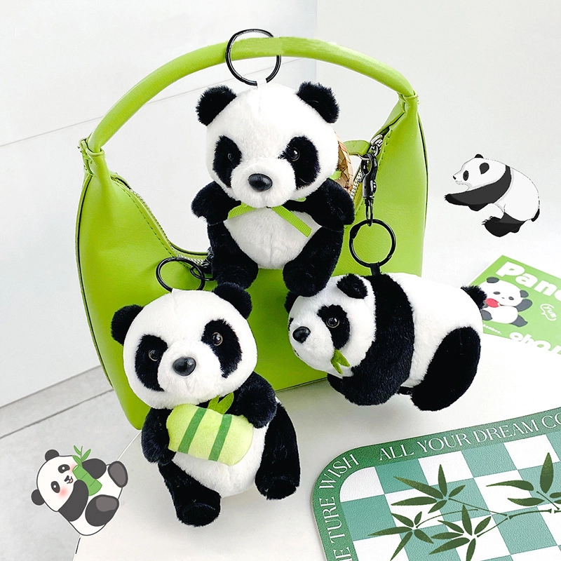 Hugging panda mobile phone keychain pendant bear have become bamboo cute cloth doll car keychain plush small pendant RANHONG 1