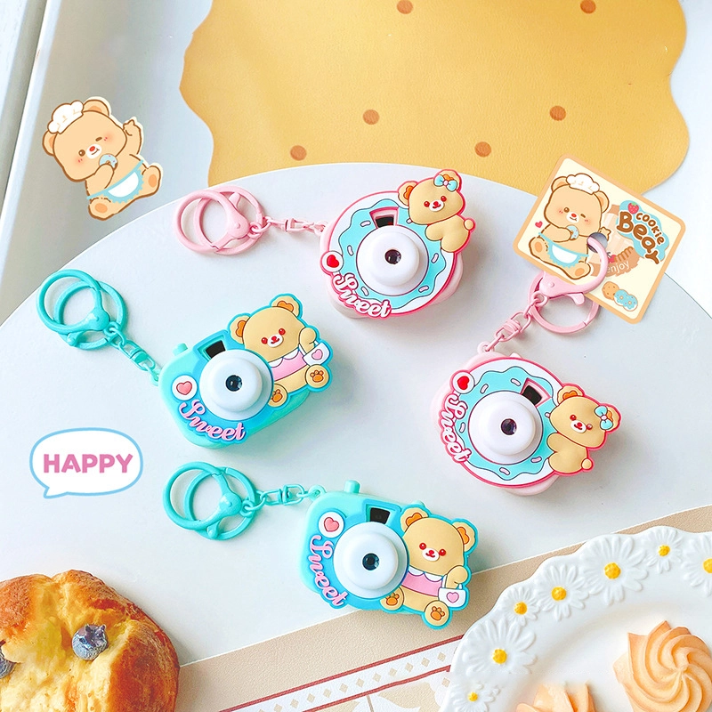 Cute creative exquisite biscuit bear cream bear love shoot projection camera toy keychain female cartoon pendant RANHONG 1