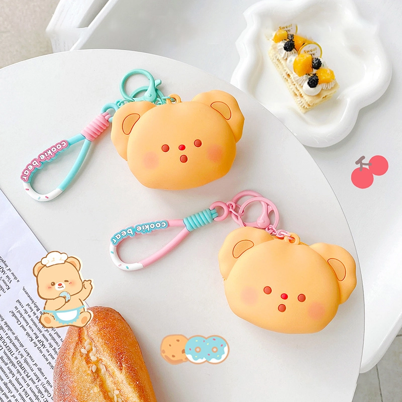 Cartoon cute cream bear silicone coin purse net red trend earphone bag storage pouch girls schoolbag charm RANHONG 1