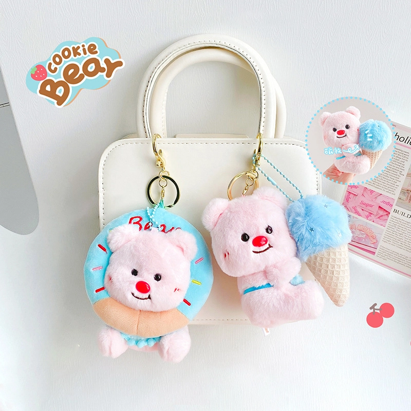 Creative sticker sticker biscuit bear plush doll keychain cute little pink bear cuddle doll exquisite backpack pendant 1