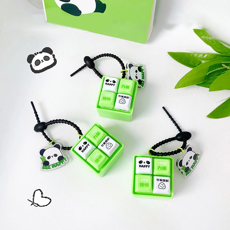 Creative Daikichi Goshou four compartments button panda wooden fish machine keychain decompression fun backpack pendant gifts wholesale RANHONG 1