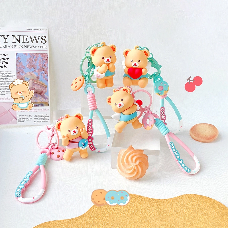 Creative cute original biscuits and cream bear doll keychain couple love car pendant bag small charm RANHONG 1