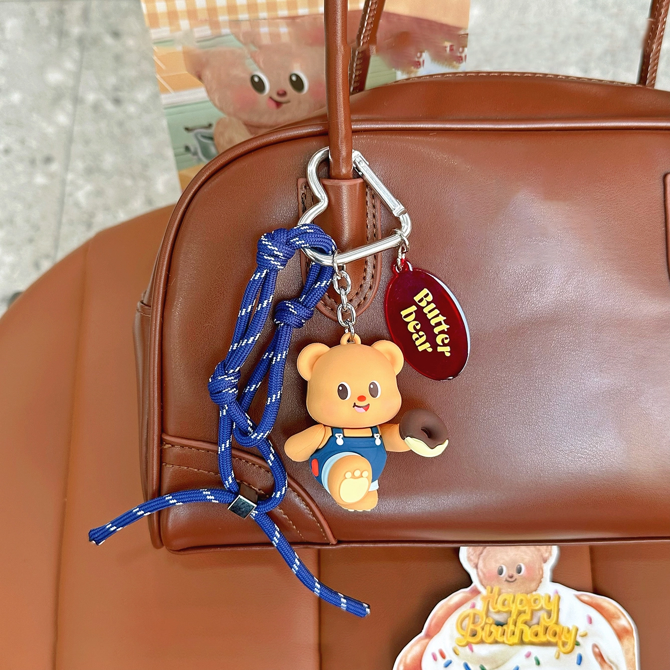 Ranhong Mischievous Cool Pants Butter Bear Keychain Cute Cartoon Doll Couple Bag Pendant 1