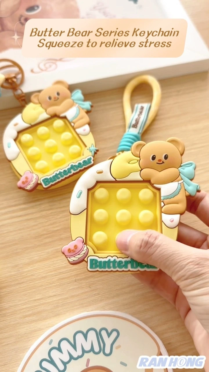 Ranhong Butter Bear Cartoon Cute Stress Relief Bubble Pinch Music Keychain Small Pendant Doll Gift Pack PendantBear Cartoon Bubble Pinch Music Keychain Small Pendant Doll Gift Pack 1