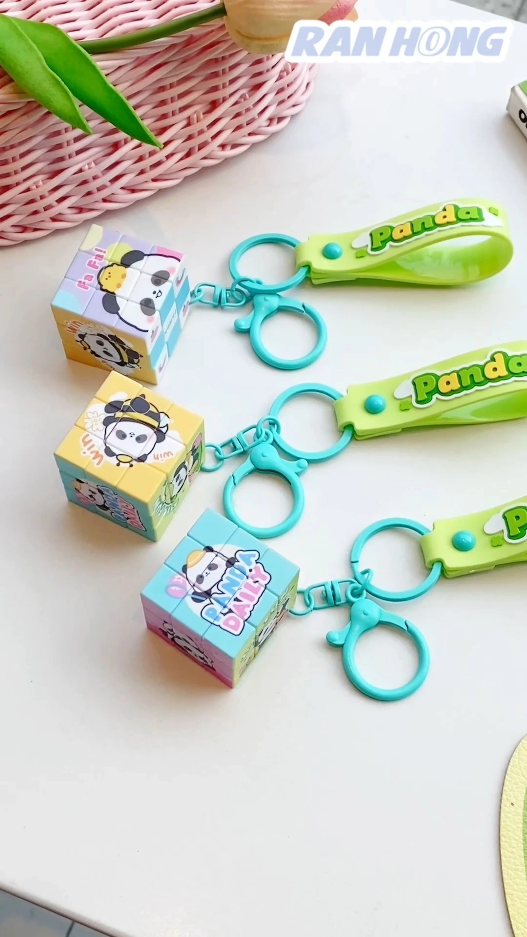 Ranhong Creative Cartoon Rubber Keychain Pendant Panda Magic Cube for Car Backpack Wholesale Small Accessories 1