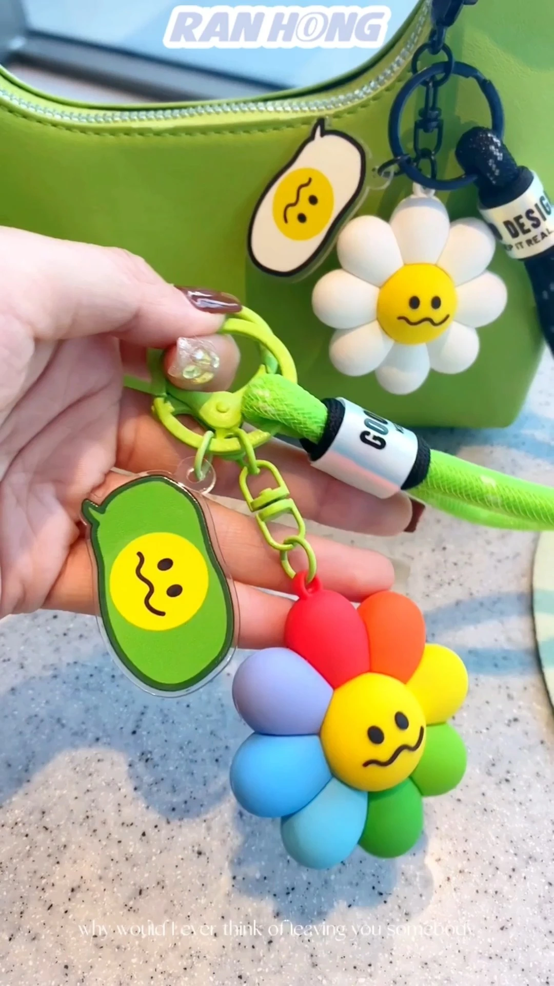 Ranhong Smile Little Flower Rubber Keychain Kindergarten Student's Colorful Pendant Gift Hand Rope Buckle Rainbow Flower Design 1