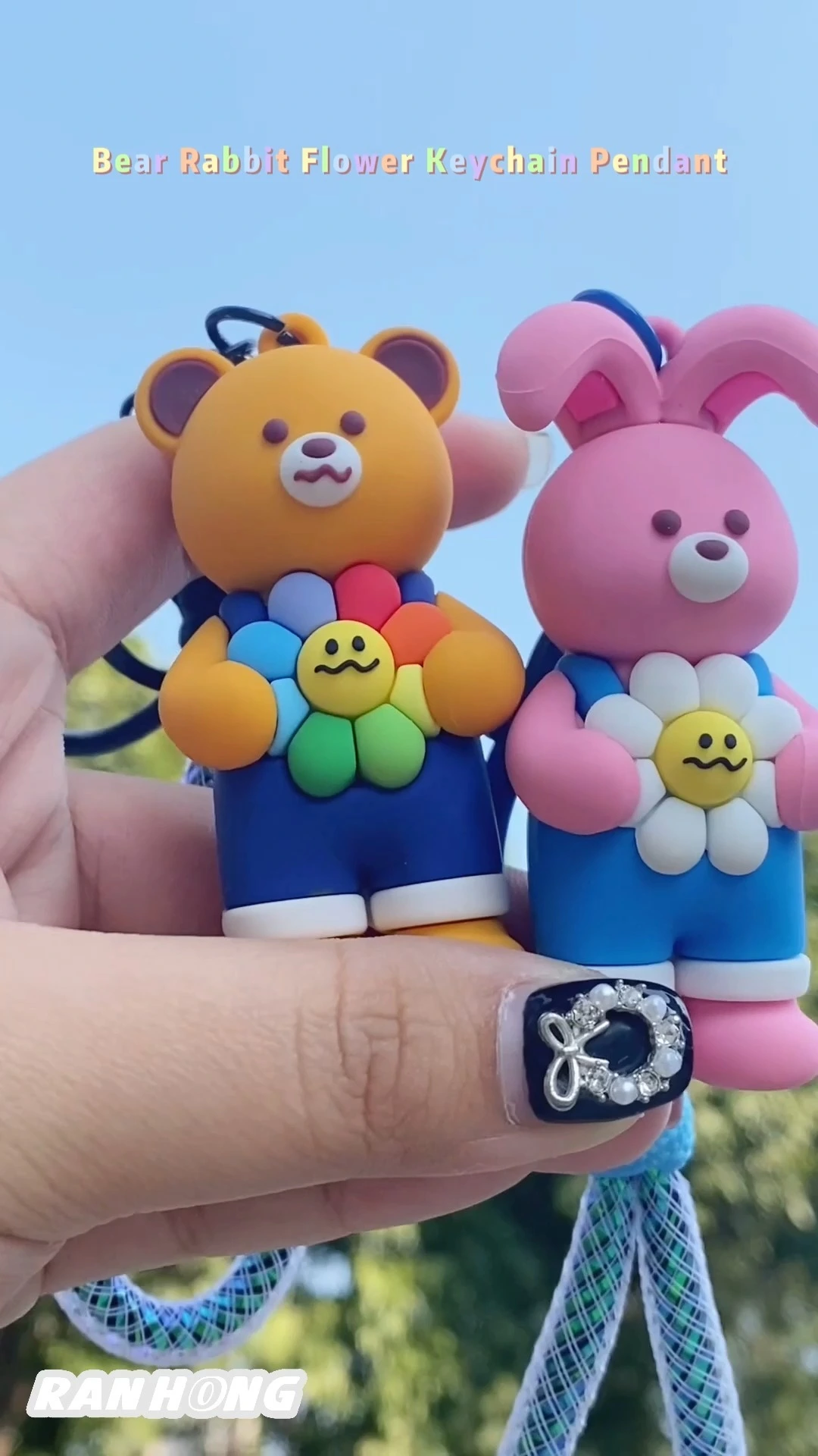 Ranhong Original Ins Style Small Accessories Little Bear Rabbit Sunflower Pendant Keychain 1
