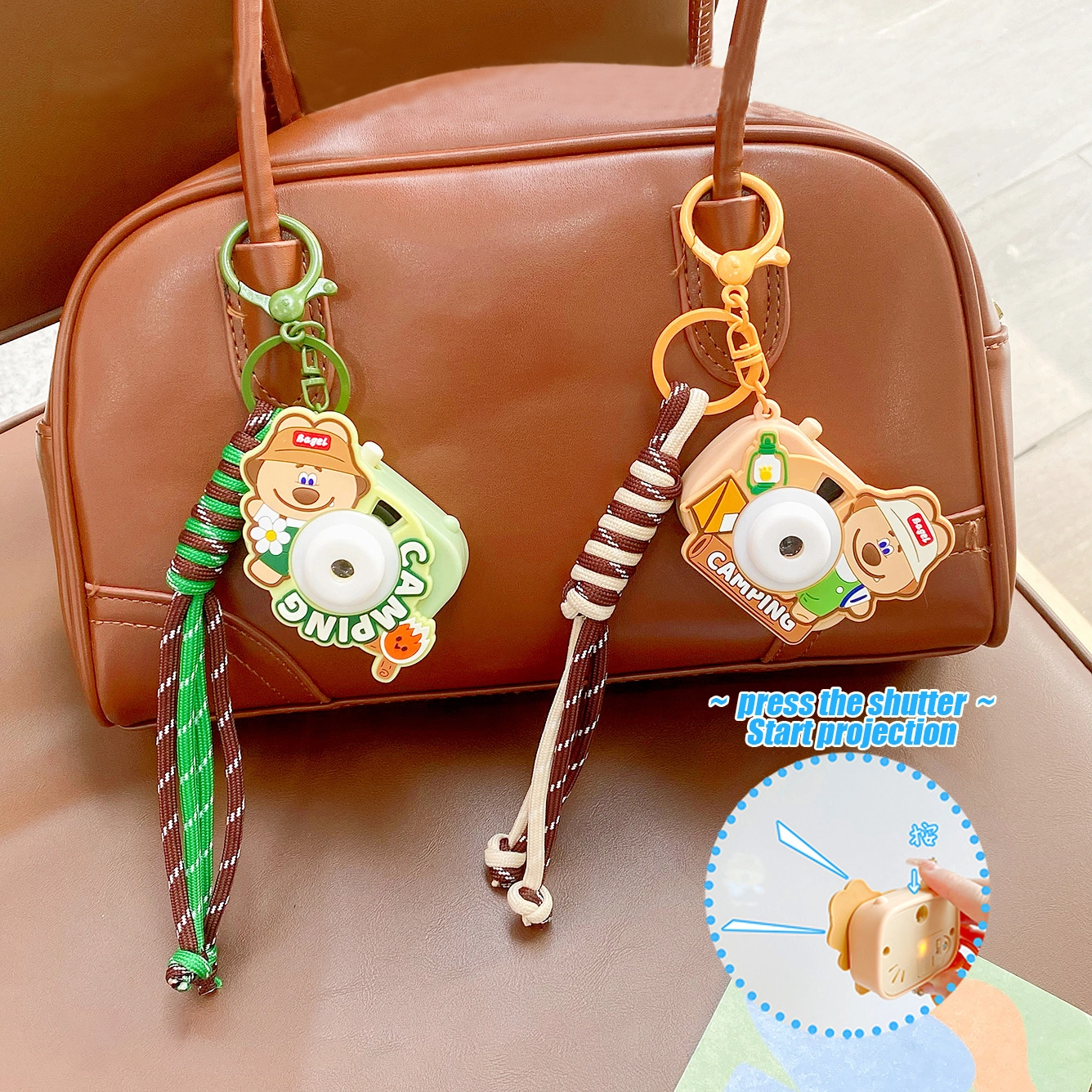 Ranhong Bear Projector Keychain Cartoon Hand Rope Children Backpack Pendant Plastic 1