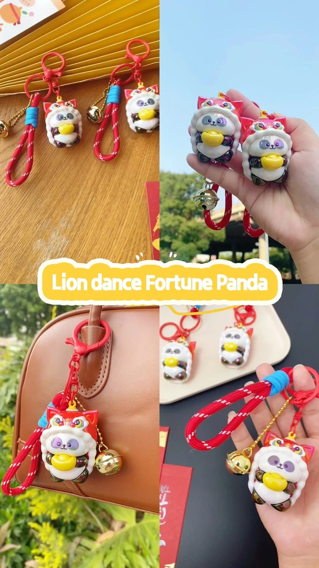 Ranhong Lion Awakening Panda 3D Keychain Female Cute Trendy Mascot Doll Pendant for Backpack Made of PVC Rubber Alloy Material 1