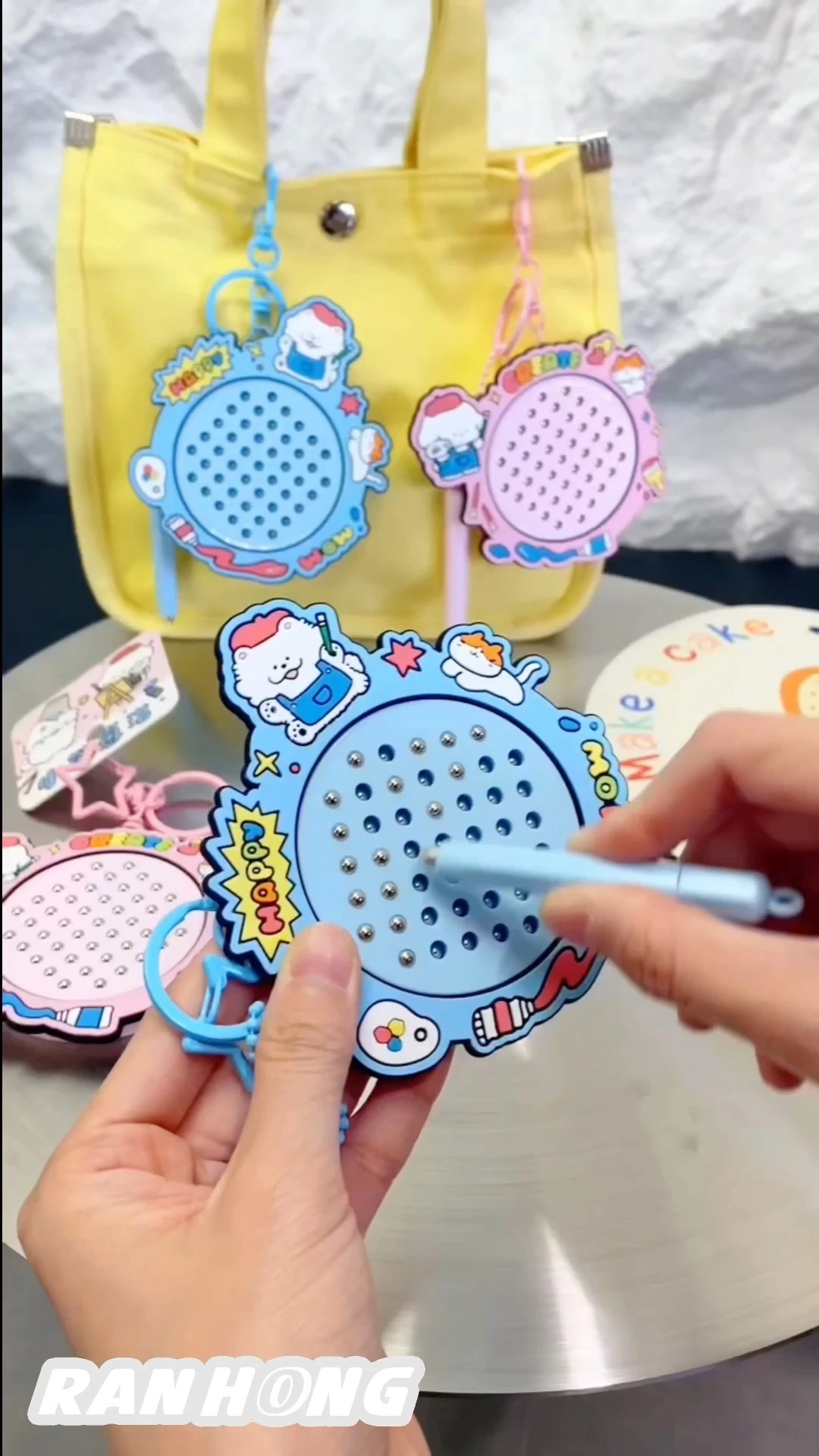 Ranhong Little Bear Cartoon Rubber Keychain Pendant Magnetic Disk Small Toy for Students Backpack Accessories Fun Relaxation 1